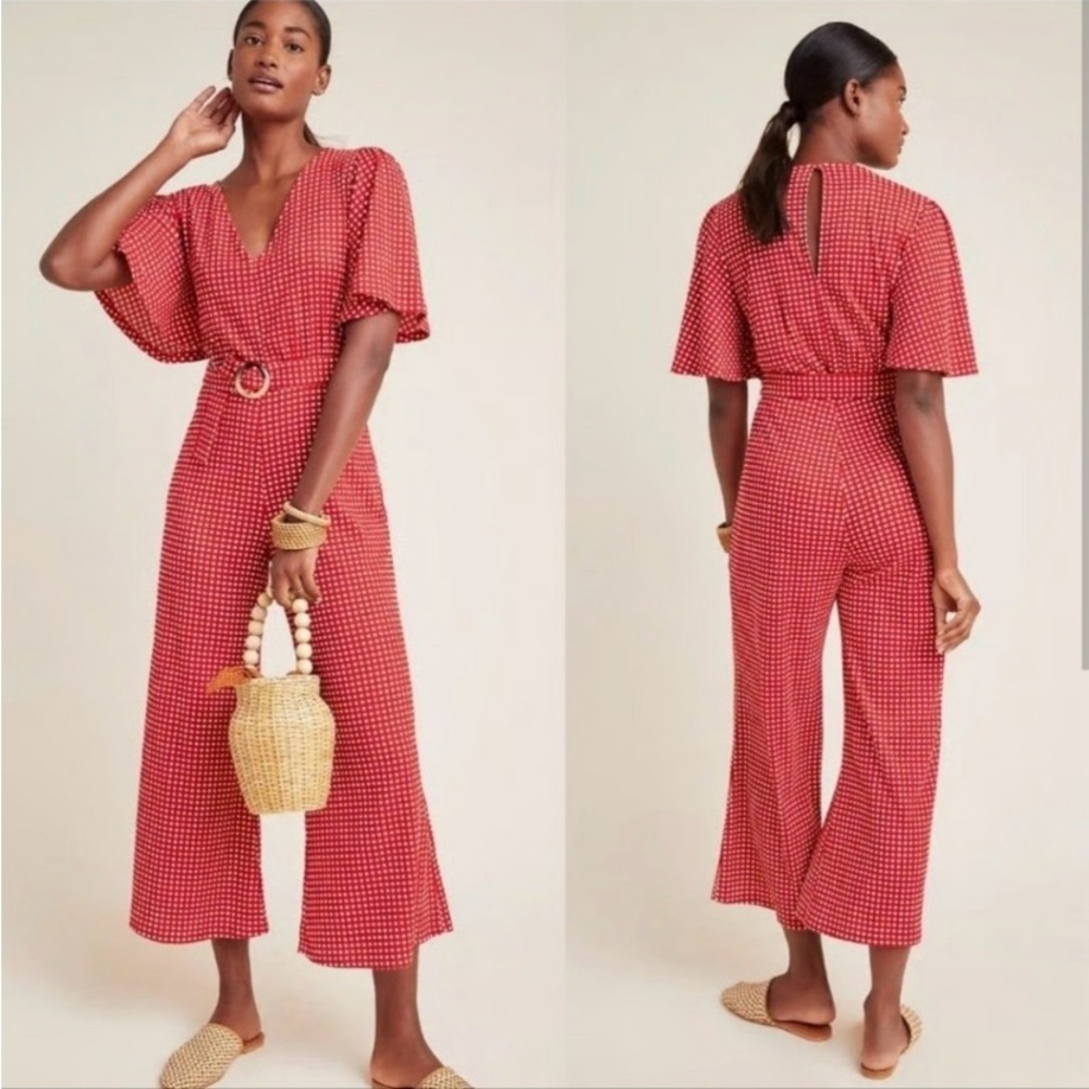 Anthropologie Ett:Twa Margaret Jumpsuit Red And White 6